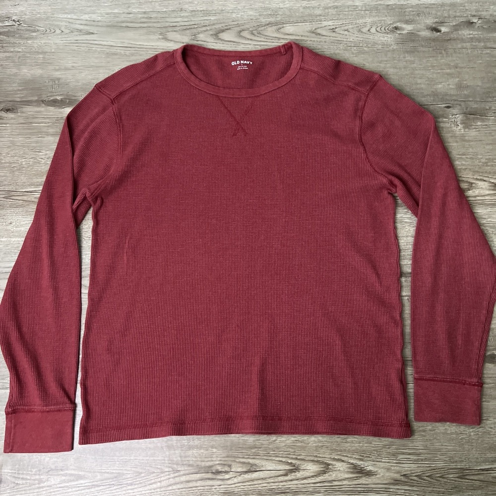 Old Navy Built-In Flex Core Waffle Knit Shirt Mens L Red Long Sleeve Thermal